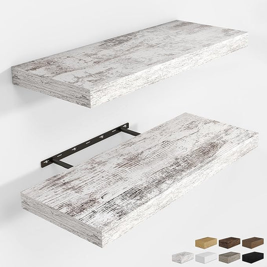 RICHFOCUS 24Inch Floating Shelves for Wall 2 Pack Shelves for Bedroom|Kitchen|Bathroom Wall Mounted Rustic Distressed Wood Floating Shelf with Invisible Brackets for Books|Storage|Decor, Rustic
