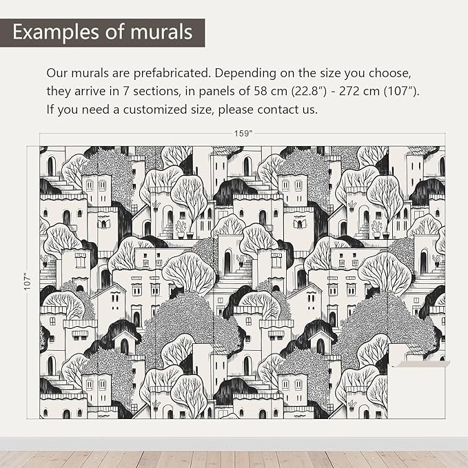 AFZEVEB-Black House with Trees Nursery Wallpaper murals for Bedroom 159"x107" (Not Peel and Stick)