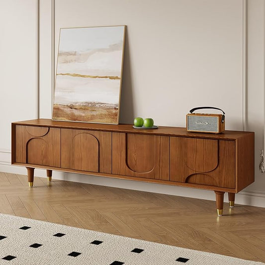 Mid-Century Modern TV Stand, 71'' Walnut TV Stand with Storage, Wooden TV Consoles Entertainment Center TV Table for Living Room, Bedroom