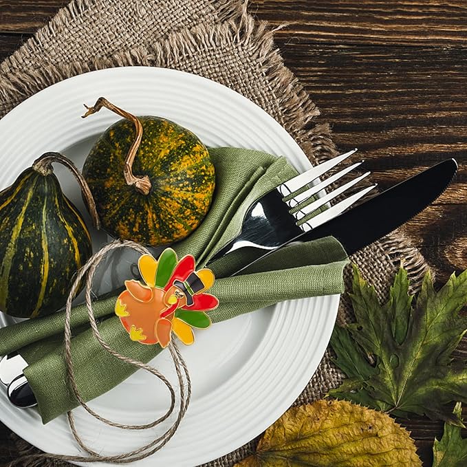 Halatool 6 PCS Thanksgiving Day Turkey Napkin Ring Funny Metal Festival Napkin Holders for Dinner Table Party Decoration