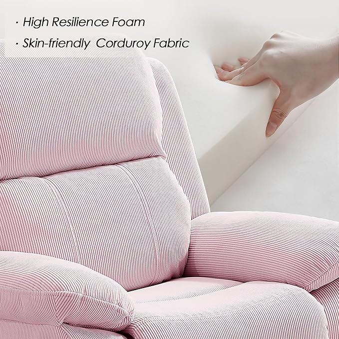 Ulax furniture Corduroy Kids Recliner Chair, Toddler Armrest Sofa Couch, Ergonomic Adjustable Lounge Sofa with Footrest, Padded Backrest, Storage Arms, Pink Recliner for Girls and Boys