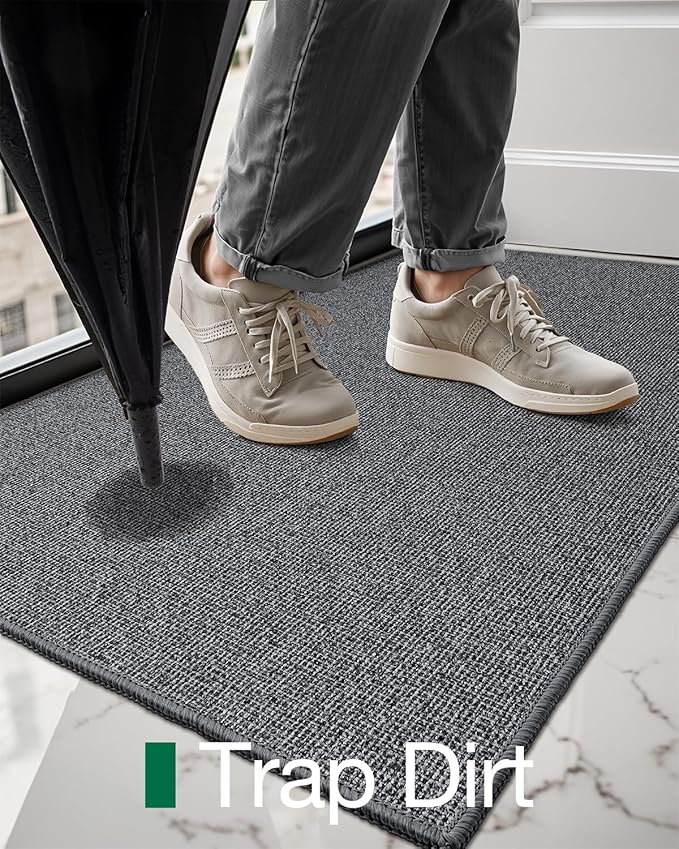 LUMI Indoor Door Mat 36"x59", Ultra Thin Low Profile Non-Slip Doormat for Home Entrance, Absorbent & Stain-Resistant Welcome Mats, Washable Entryway Mat for Front Door, Patio, Porch, Grey