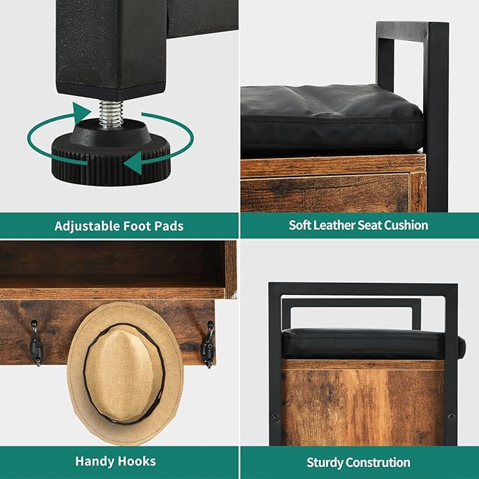 YITAHOME Coat Rack Shoe Bench Set, Wall Coat Rack with Shoe Storage, Industrial Entryway Shoe Bench with Coat Rack, 2 Storage Cubbies with Lip Top for Entryway, Hallway, Rustic Brown