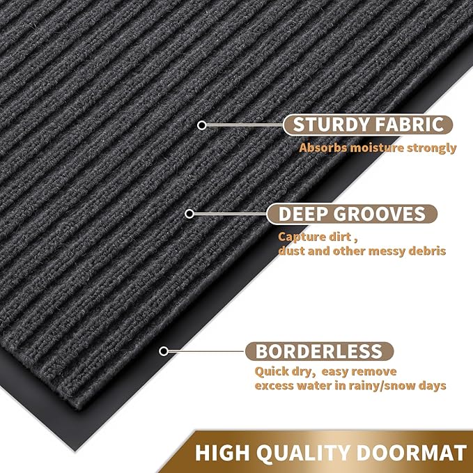 Yimobra Front Door Mat Outdoor Indoor Entrance, 100% Waterproof All-Season All Weather Doormat, Welcome Matt Outside Entry, Non Slip, Low Profile, Heavy Duty Patio Porch Floor Mats,36 x 24,Grey