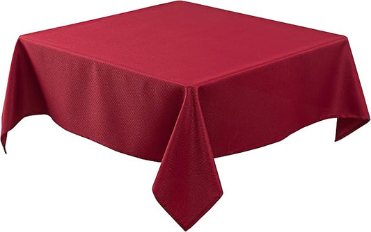 Biscaynebay Textured Fabric Christmas Square Table Cloth 60x60 Inch, Red Water Resistant Spill Proof Tablecloths for Dining, Kitchen, Wedding and Parties, Machine Washable