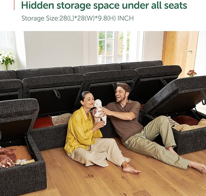 HONBAY Modular Sectional Couch with Storage Ottoman, Sectional Sofa with Storage Seats, L Shaped Sectional Couches for Living Room, Grey