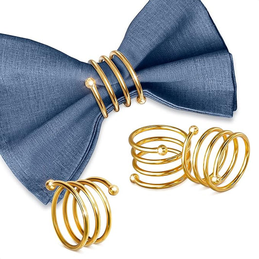 Gold Napkin Rings Set of 8 - Spring Napkin Rings with Elegant Spiral Design | Durable Metal & Shiny Gold Finish | Great for Weddings, Holidays & Everyday Use | Stylish Touch to Any Table Décor