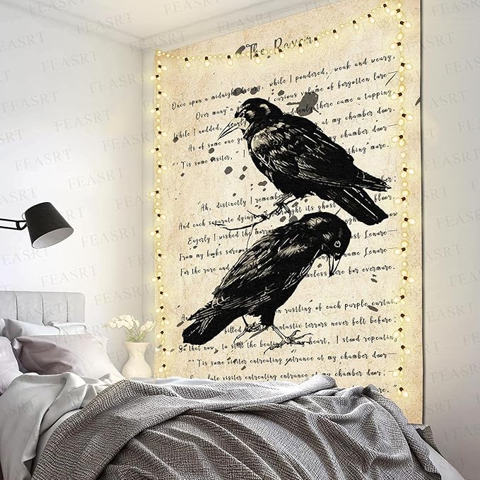 FEASRT Crow Tapestry The Legendary Black Crow Ancient Hymn Art Wall Hanging Tapestries 71x93 Inches for Home Living Room Bedroom Dorm GTQQAY1540