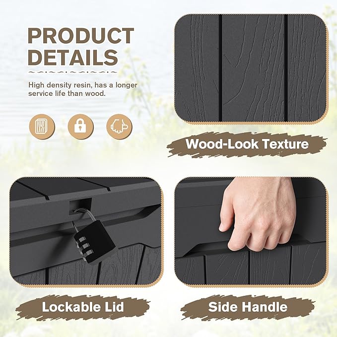 JUMMICO 31 Gallon Resin Deck Box Waterproof Indoor Outdoor Storage Boxes for Patio Furniture Cushions and Garden Tools (Gray, 31gallon-2 Packs)