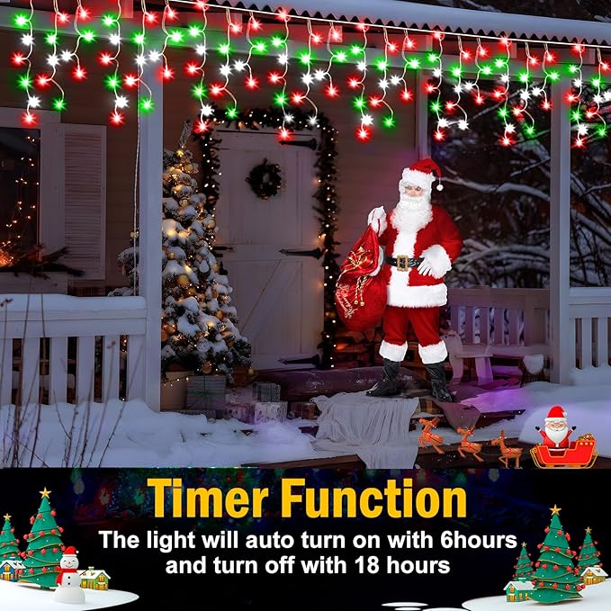 Christmas Lights Outdoor, 164FT 1600 LED Ice Lights for Outside, 320 Drops Ice String Lights with 8 Modes, Waterproof Timer & Memory for Yard, Garden, Eaves, Patio, Party (Red Green and Cool White)