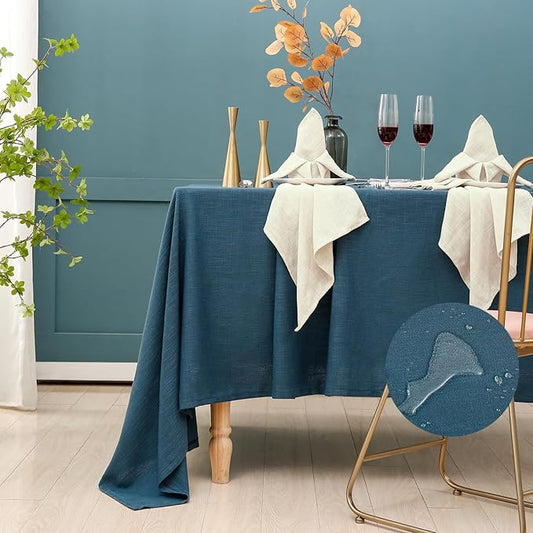 Blue Table Cloth for Rectangle Tables, Waterproof Spillproof Washable Tablecloth, Polyester Linen Dining Table Cover for Wedding, Party, Farmhouse, Kitchen - 60'' x 84'', Blue
