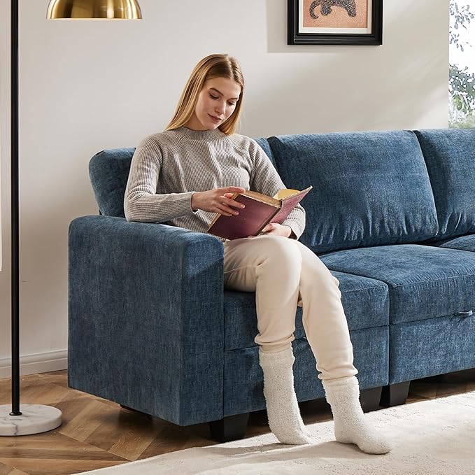 38.5 Oversized Accent Chair with Storage Blue Chenille, Single Modern Accent Sofa Chair with Arms for Apartment Living Room (21" Deep Seat)