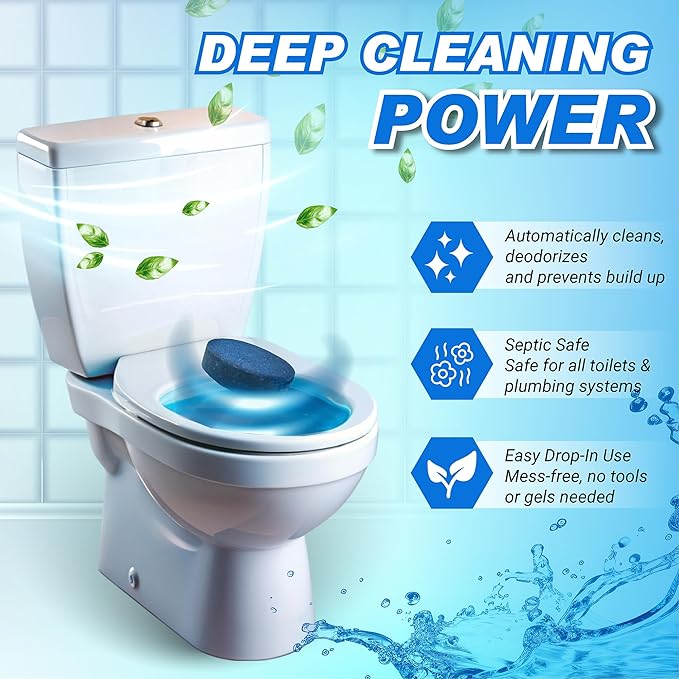 Automatic Toilet Bowl Cleaner Tablets – 40 Tabs - Blue Gel Toilet Tank Cleaner, Hard Water Ring Remover, Septic-Safe Heavy-Duty Stain & Smell Eliminator, Toilet Cleaning & Deodorizer
