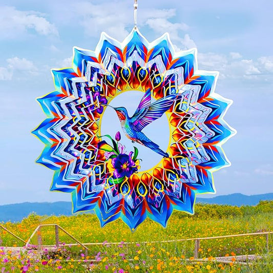 Hummingbird Wind Spinner,Hanging Wind Spinners Outdoor for Garden Decoration，15.7 inch 3D Stainless Steel Wind Sculpture for Indoor/Outdoor Decor