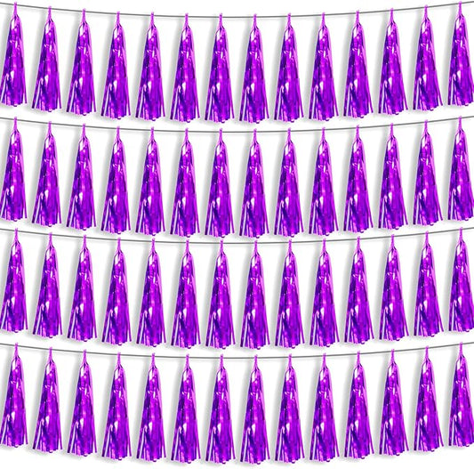 4P Purple Foil Fringe Metallic Streamers Banner Tassel Garland for Parade Floats, Bachelorette, Wedding, Birthday, Halloween, Christmas, Bridal/Baby Shower Party Decorations