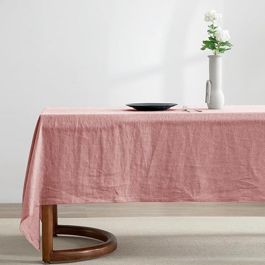 EVERLY 100% Pure Linen Rectangle Tablecloths 60x120Inches for Dining,Buffet Parties,Picnic,Events,Weddings and Restaurants,Decorative Halloween,Thanksgiving Machine Washable Tablecloths-Muddy Pink