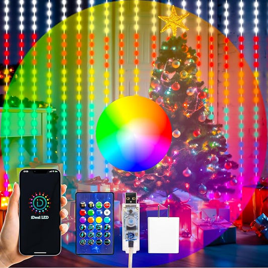 HXWEIYE 300LED Unlimited RGB Colors Changing Curtain Lights with Remote & APP Control, Smart Curtain Hanging Fairy String Lights, Music &Voice Sync,USB Christmas led Lights for Indoor, Party, Garden