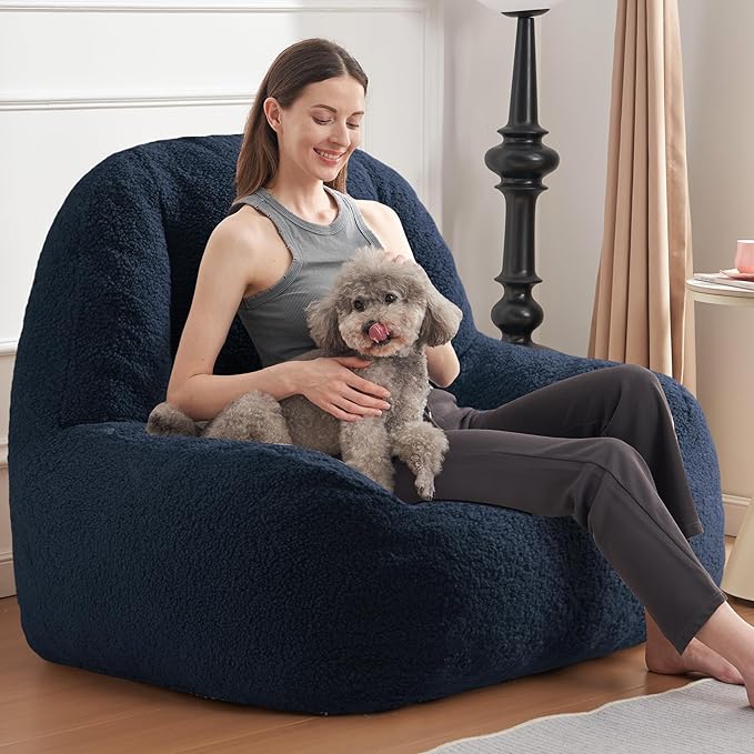 Homguava Bean Bag Chairs for Adults,Giant Beanbag Couch Adult Bean Bag Chair with Filler Included,Modern Lazy Sofa Comfy Chair for Living Room(Blue)
