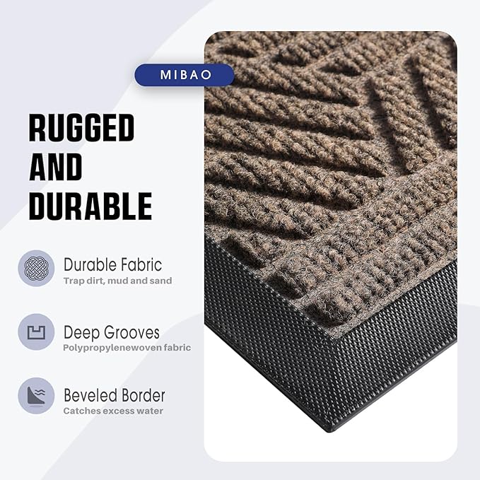 Mibao Front Door Mat Outside Entrance, Durable Outdoor Indoor Mat, Low Profile Heavy Duty Doormat, Non-Slip, Traps Dirt and Moisture, Easy Clean Patio Porch Entryway Mat, 32" x 47", Brown