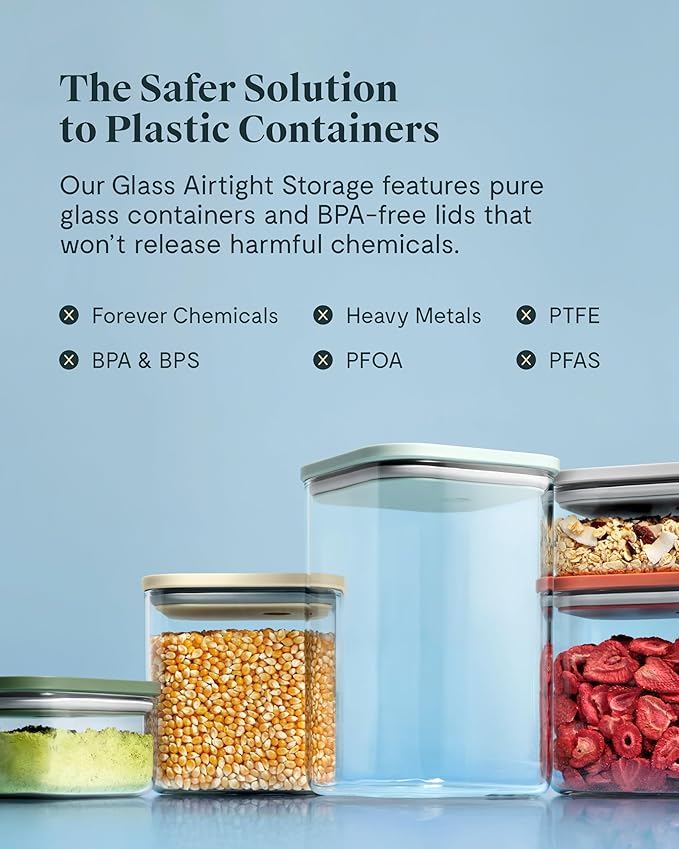 Caraway 2.5qt Glass Airtight Food Storage Container with Lid – Non-Toxic, BPA-Free Kitchen Storage Container – Stackable, Space-Saving Airtight Container for Dry Goods and More - Navy