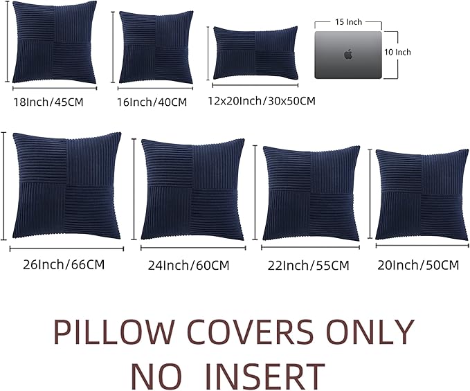 Fancy Homi 2 Packs Navy Blue Euro Decorative Throw Pillow Covers 28x28 Inch for Living Room Couch Bed, Farmhouse Boho Home Decor, Soft Corss Corduroy Patchwork Textured Square Cushion Case 71x71 cm