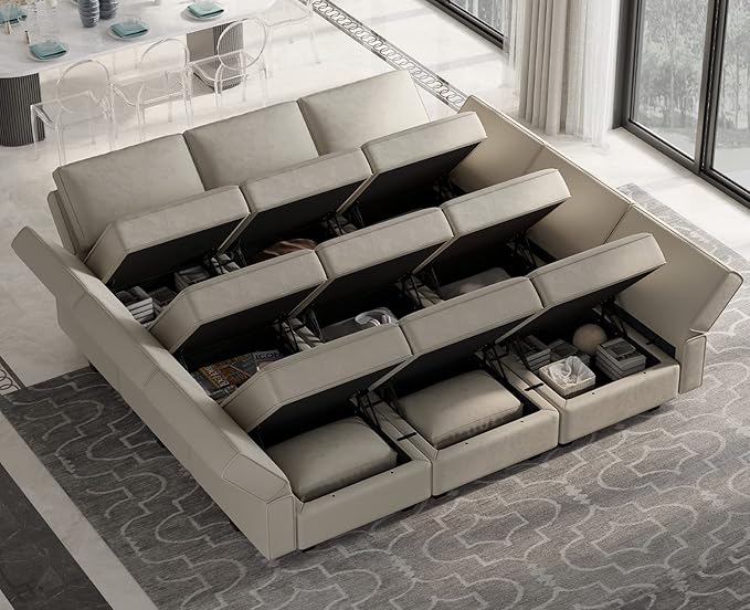Belffin Modular Sectional Sofa with Ottomans Velvet Reversible Chaise Sleeper Bed Storage Seat Grey…, MD-S-1