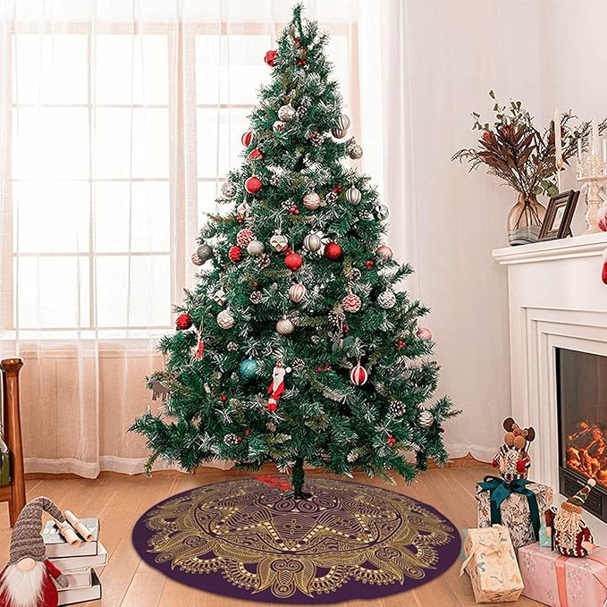 36" Dark Amethyst Purple Mandala Star Christmas Tree Skirt Tree Mat Base Cover for Xmas Festive Holiday Party Decoration Ornaments