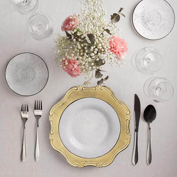 Gold Charger Plates Set of 6, Decorative Table Plastic Chargers for Dinner Plates, Party, Wedding, Thanksgiving, Christmas, 22G