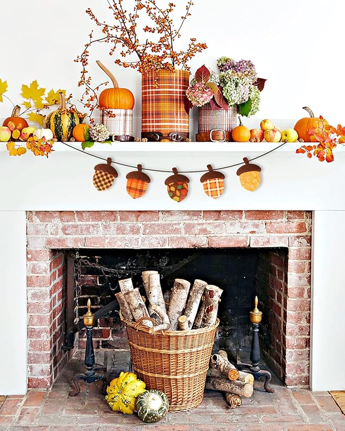 5PCS Fall Stuffed Acorns Plush Decorations 4.5'' x 3.5'' Autumn Fabric Acorn Decor, Bowl Basket Tray Fillers Dinner Table Centerpiece Harvest Thanksgiving Tree Hanging Ornament Fall Tiered Tray Decor