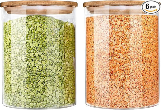 Urban Green Glass Jars with Airtight Lids, Airtight Glass Canisters set, Large Food Storage Containers with Wood Lids, 2 Pack of 100oz， Dry Food Pantry Jars, Flour Containers