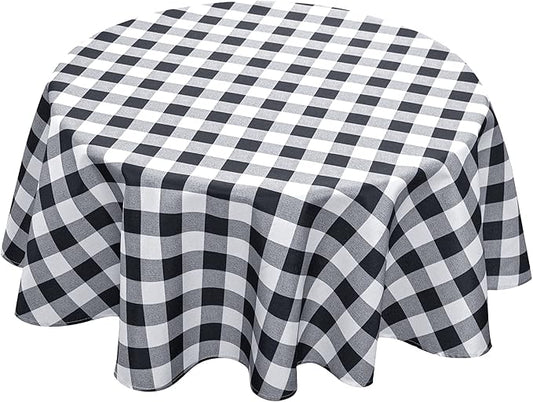 Biscaynebay Fabric Round Tablecloths 60", Black/Grey Scottish Plaid Table Cloth Small Circle Folding Table Covers Water Resistant for Dining, Kitchen, Wedding & Parties, etc