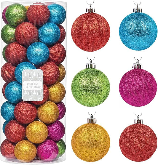 Every Day is Christmas Ornaments, Shatterproof Christmas Tree Ornament Set, Christmas Balls Decoration 50 Count (2.24"/57mm, Textured Rainbow)