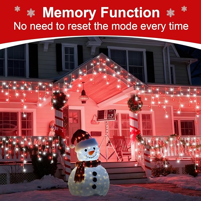 800 LED Icicle Lights Red and White