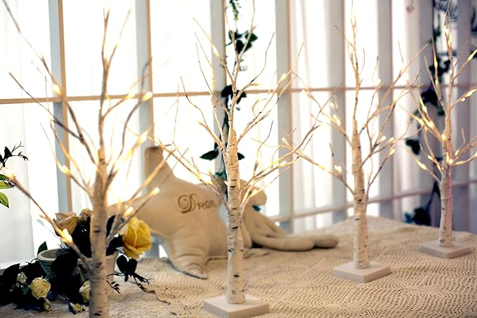 EAMBRITE Lighted Birch Tree Christmas Decorations Indoor for Home, 2Pack 24 LED Battery Operated/USB Tabletop Mini Small Artificial White Trees with Lights for Table Mantel Winter Xmas Decor (2FT)