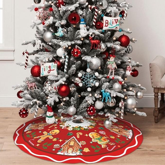 Gingerbread Man Candy Christmas Tree Skirt Xmas Tree Mat Christmas Tree Ornaments Decorations Holiday Party Indoor Outdoor 36"