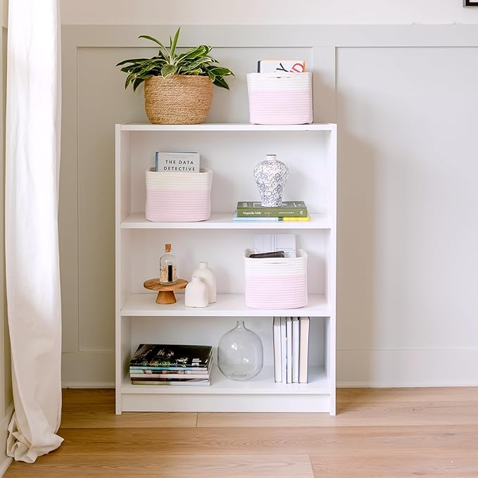 NaturalCozy Storage Cubes 9”x9”x7”Cotton Rope Woven Baskets for Organizing 3-Pack | 9 Inch Cube Storage Bin | Small Basket for Shelf Nursery, Pantry, Decorative Plant, Bathroom Closet, Toy Gift