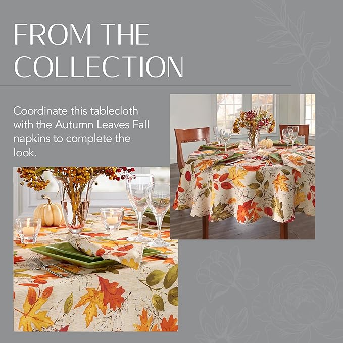 Elrene Home Fashions Autumn Leaves Fall Printed Wrinkle Resistant Tablecloth, Holiday Table Cover for Formal or Everyday Use, 60"x102" Oblong/Rectangle