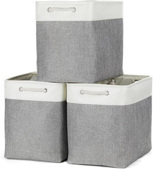 Bidtakay Extra Large Storage Baskets for Organizing 17x12x15.1 inch 3-Pack Fabric Closet Organizers Storage Bins with Handles Foldable Storage Baskets for Shelves Clothes XL-White&Grey