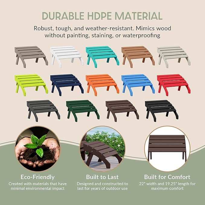 WestinTrends Dylan Outdoor Patio HDPE Adirondack Ottoman Footrest, Dark Brown