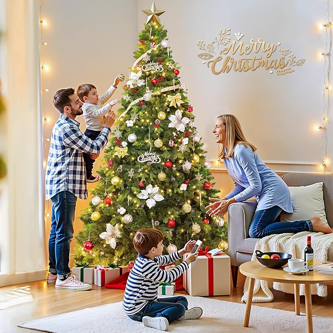 6.5FT Pre-Lit Christmas Tree with Remote Control, Multi-Color LED Lights, Musical Rotating Christmas Tree Stand, Easy Assembly in 3 Sections, Foldable Metal Stand for Home Holiday Decor