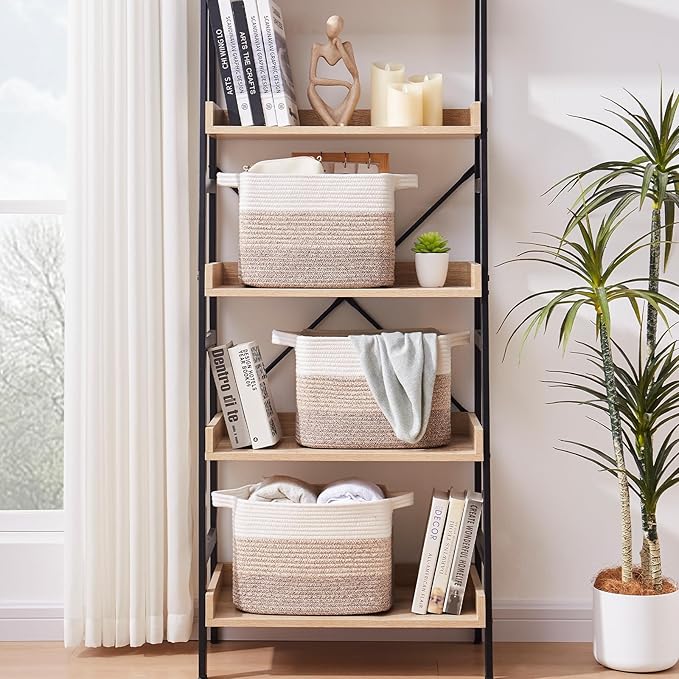 Storage Baskets for Organizing, Woven Baskets for Shelves, Rectangle Decorative Organizer for Storage Clothes, Toy, Books, Towels Nursery Bins 3 Pack (Gradient Yellow)