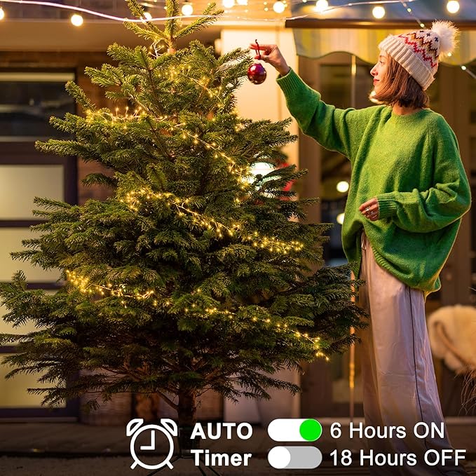 2 Pack Cluster Fairy Lights Battery Operated, Total 20Ft 400 LED Christmas String Lights with Timer 8 Modes Silver Wire Firecracker Fairy Lights for Garlands Tree Wedding Decoration (Warm White)