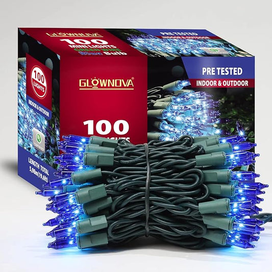 Green Wire,Blue Incandescent Bulb 100 Mini String Lights for Indoor Christmas Tree Garland Birthday Wedding Party Festival Decoration