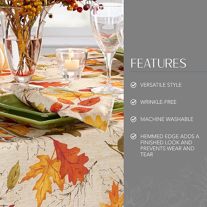 Elrene Home Fashions Autumn Leaves Printed Fall Cloth Dinner Napkins, 17" x 17", Set of 8