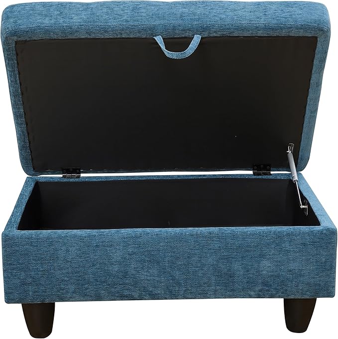 Ottoman Rectangular Storage Ottoman Bench, Flannel Footrest Stool Footstool with Lid for Living Room, Bedroom, Entryway, Blue, 34"x22.8"x17.5"