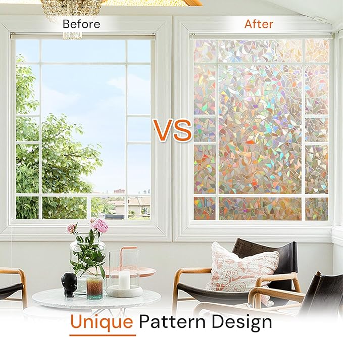 DOWELL Window Privacy Film, Rainbow Window Film, Decorative Stained Glass Clings, Static Cling Door Sticker, Non-Adhesive 3D Decals for Home UV Protection, Dark Brown, 23.6 x 78.7 inches