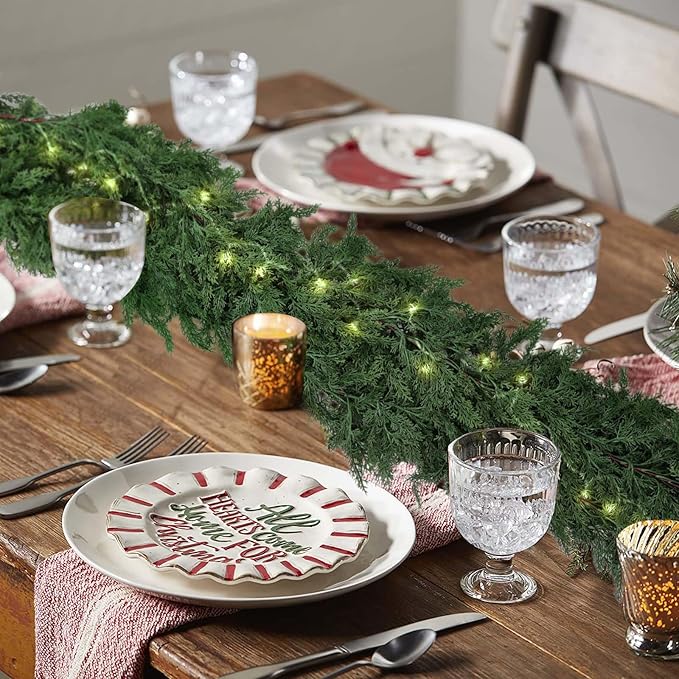 Hananona 9 FT Artificial Cedar Garlands, Real Touch Winter Cedar Pine Garland, Green Artificial Greenery Garland for Table, Mantle, Wall, Indoor, Outdoor Christmas Decorations (1, 9 FT)