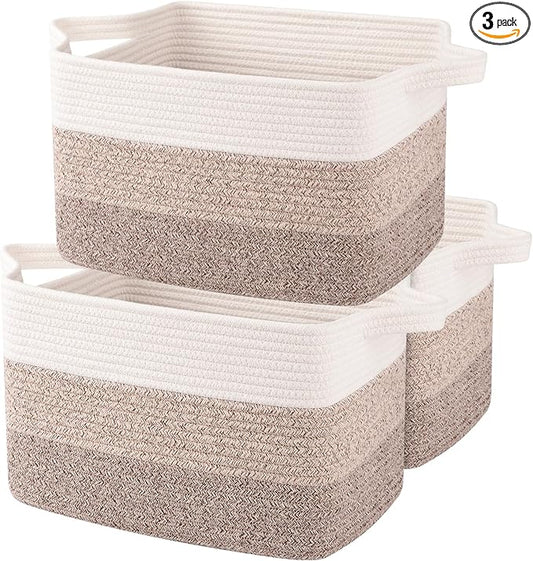 OIAHOMY Storage Basket, Woven Baskets for Storage, Cotton Rope Basket for toys,Towel Baskets for Bathroom - Pack of 3, Gradient Yellow