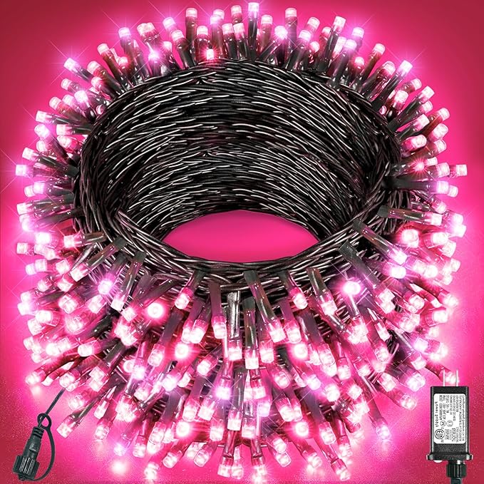 Christmas Lights Outdoor, 157FT 480 LED Plug in Christmas Tree Lights Waterproof, 8 Modes Fairy String Light for Indoor Bedroom Garden Patio Porch Xmas Wedding Party Decorations, Pink