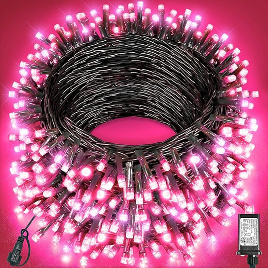 Christmas Lights Outdoor, 157FT 480 LED Plug in Christmas Tree Lights Waterproof, 8 Modes Fairy String Light for Indoor Bedroom Garden Patio Porch Xmas Wedding Party Decorations, Pink